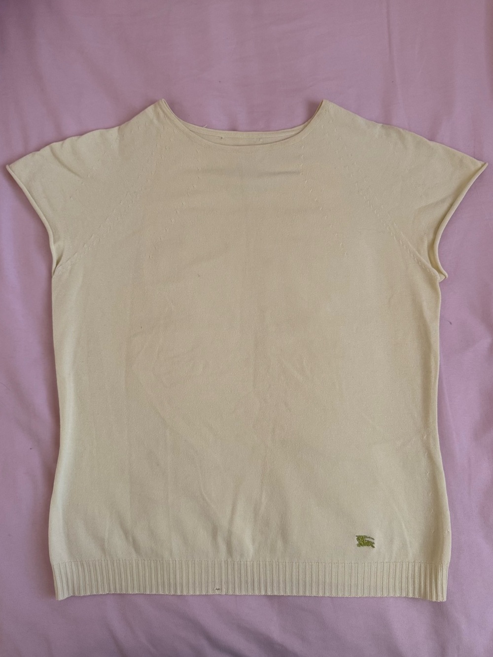 Vintage Burberry London Knit Cap Sleeve Top Yellow Small Embroidered Knight Logo